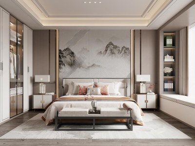 新中式卧室3D模型下载